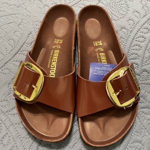 NWT Birkenstock Madrid Big Buckle Sandals High Shine Chocolate Good Buckle